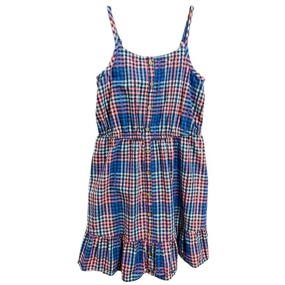 Large (10/12) So Girls Checked Sudress Blue Pink Ruffle Hem - Picture 1 of 9